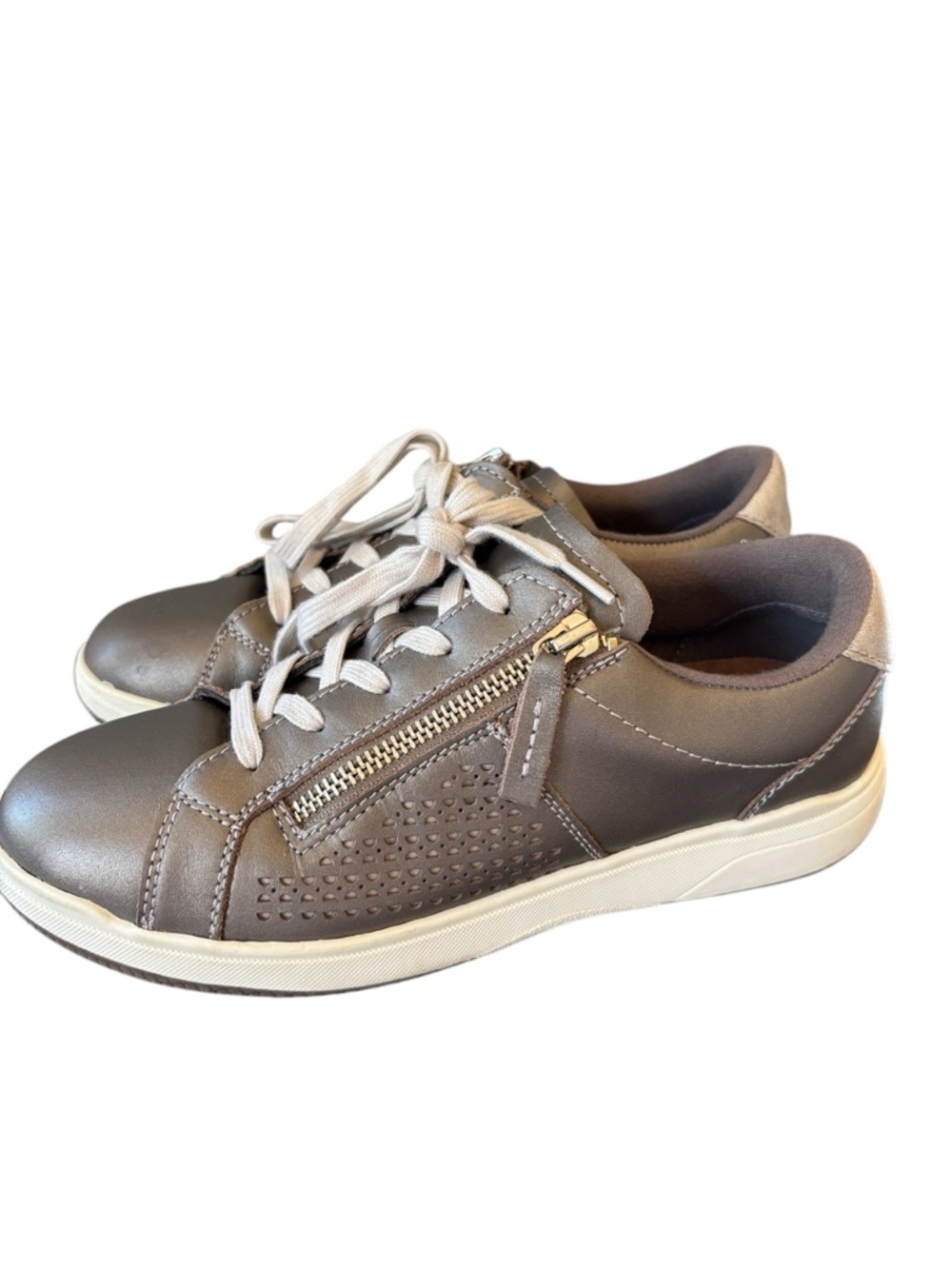 Earth Netta Dark‎ Platinum Leather Lace Up Zip Up Sneaker Size 7.5